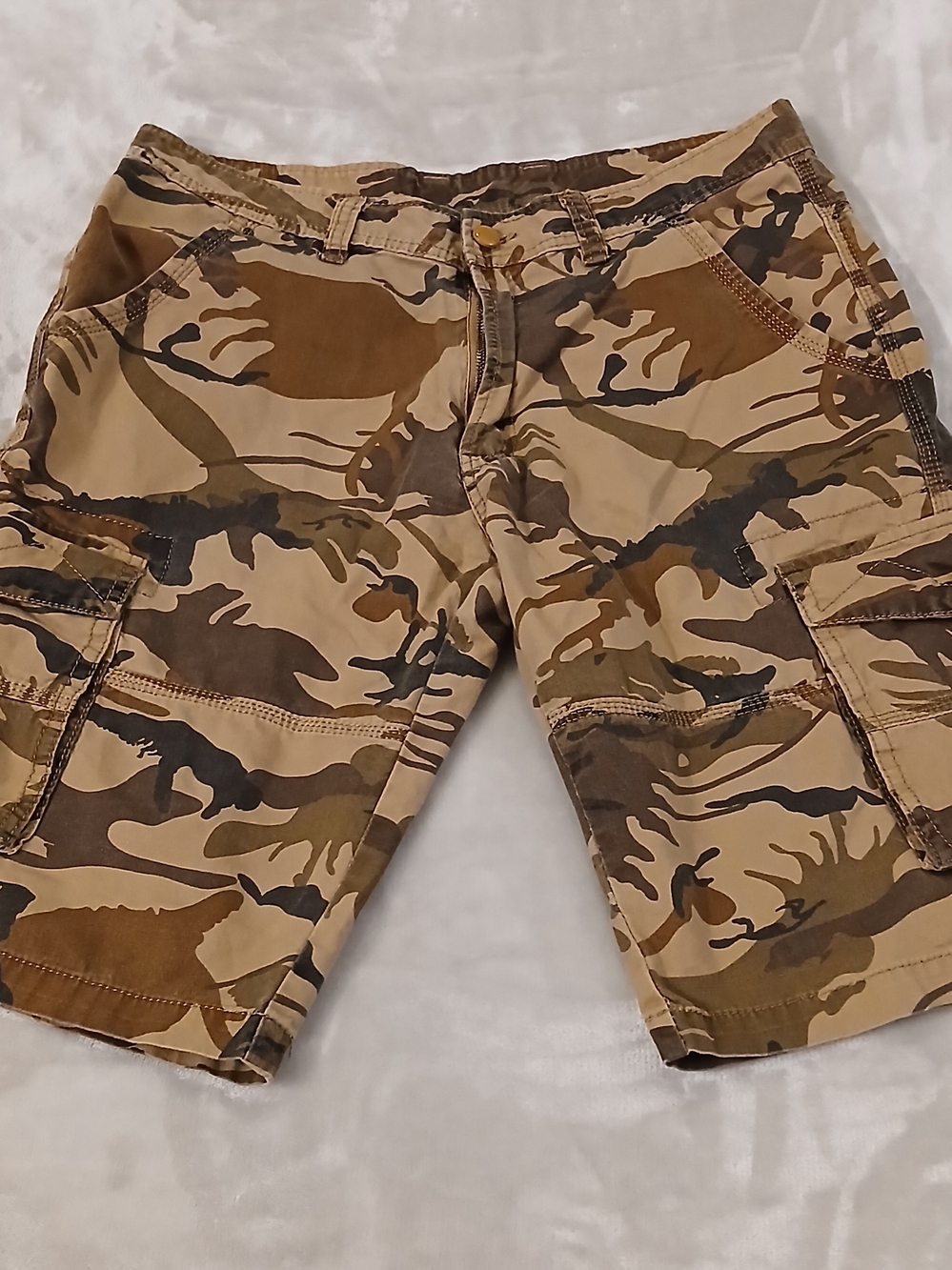 Vogue Men's Camo Cargo Shorts 34 Cotton Pockets Lightweight Brown Camouflage